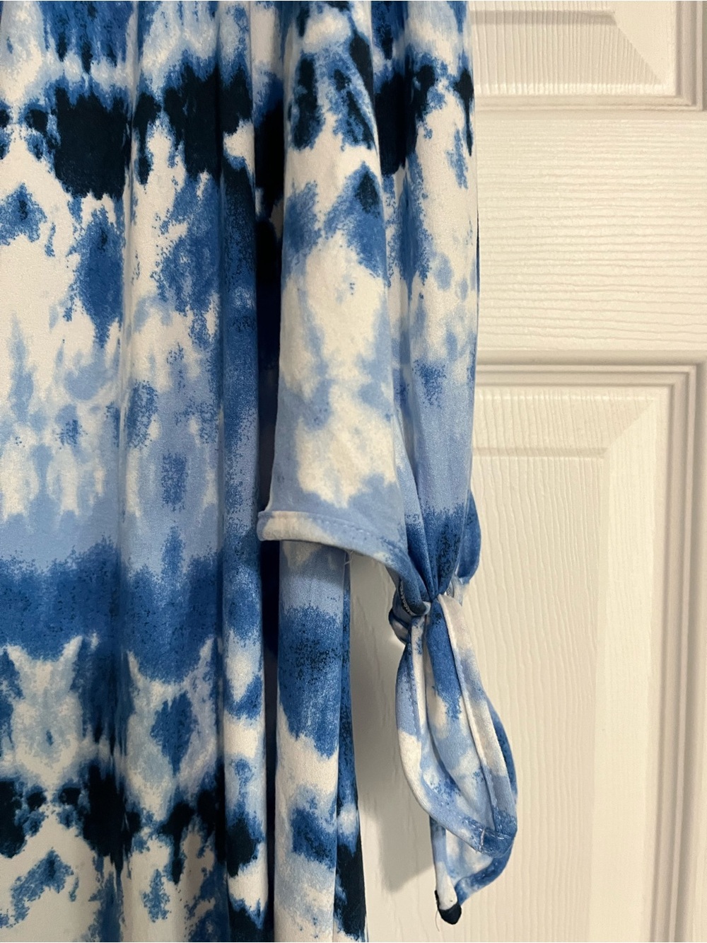 French Laundry Blue and White Tie-Dye Off-Shoulder Dress with Shoulder Straps - Picture 3 of 5
